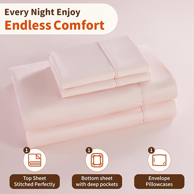 LBRO2M 1000 Thread Count 100% Egyptian Cotton Sheets Set Twin, 3 Piece Sets Bed Sheet Deep Pocket Sheet Set 16" Soft Comfortable All Season (Twin, Pink)