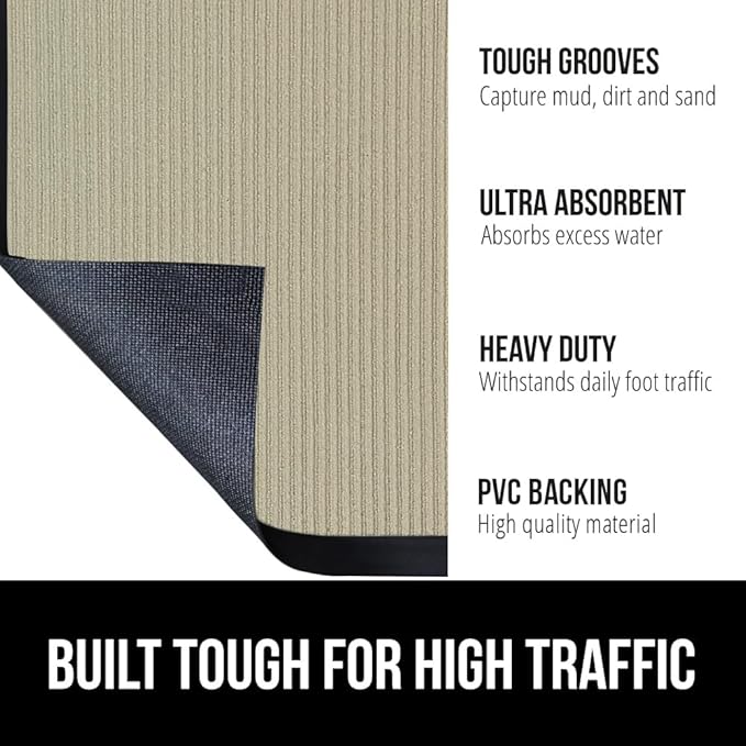 GORILLA GRIP Waterproof Traffic Guard Door Mat, 35x23, Heavy Duty Entryway Mats, Strong Rubber Back Commercial Utility Rugs for Office Hallway, Garage Floor and Home, Low Profile Carpet Runner, Beige