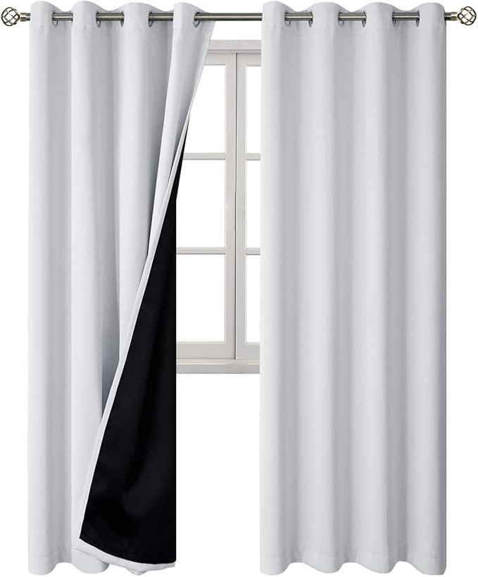 BGment Greyish White 100% Blackout Curtains for Living Room 84 Inch Length 2 Panels, Thermal Insulated Full Light Blocking Energy Save Window Drapes for Nursery Bedroom Darkening, 52 Inch Wide Each
