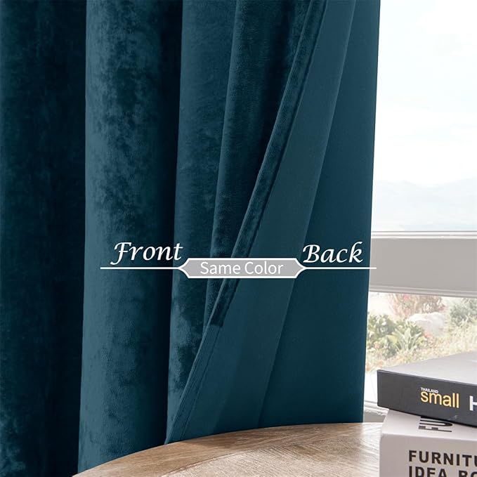 SMILETIME Tranquil Blue Crushed Velvet Curtains 52x96 inch Luxurious Thermal Insulated Soundproof Drapes for Living Room Bedroom Office Soft and Durable Light-Filtering Window Treatments, 2 Panels