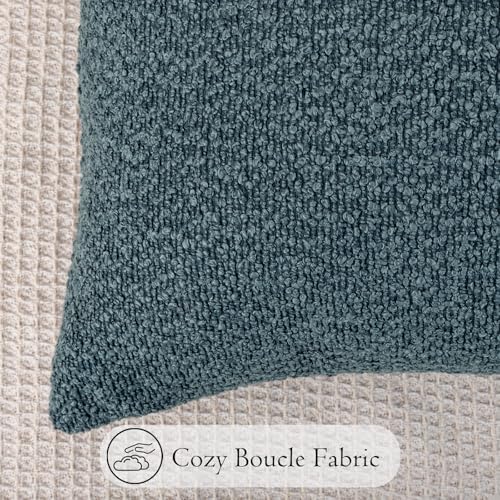 JoraLion 14x36 Boucle Lumbar Pillow Cover, Dusty Blue Woven Texture Neutral - Image 4