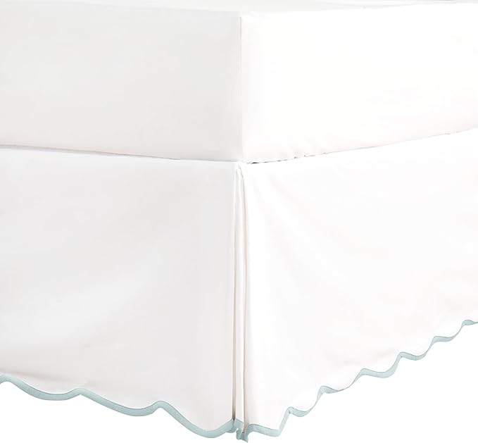 HIG Off-White Chic Twin XL Bed Skirt - Easy Fit Scallop Edge Pleated Bedskirts, 14 Inch Drop Anti-Slip Dust Ruffle, Thick Fabric for Enhanced Privacy, Pre-Washed for Long-Lasting Use(N60022)