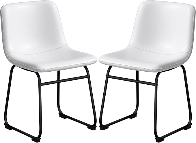 Dining Chairs Set of 4, 18 Inch Kitchen Chairs with Back, Faux Leather Dining Room Chairs with Metal Legs for Home, Bistro Coffee Shops (White)