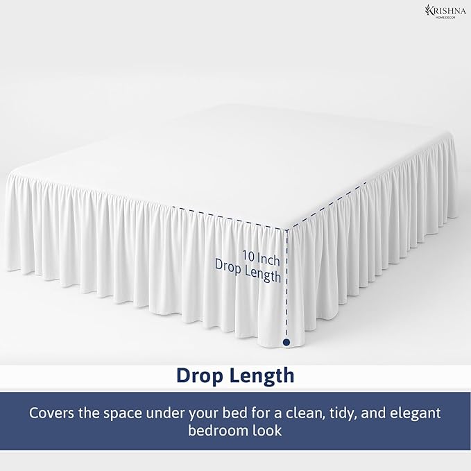 KRISHNA Ruffled Bed Skirt with Split Corners King, 100% Microfiber Hotel Quality, 12 Inch Drop Dust Ruffle Gathered Bedskirt with Platform, 78" x 80", White