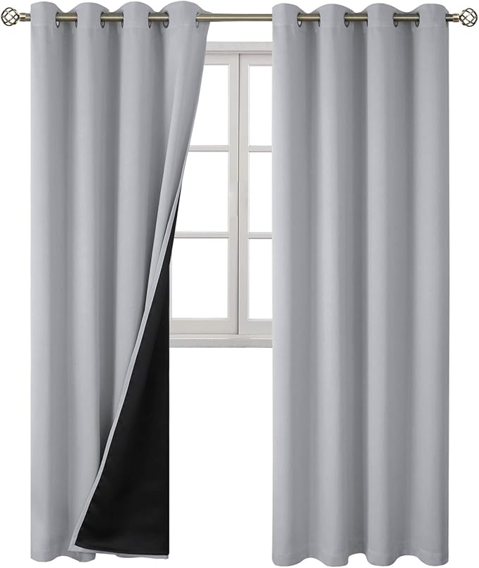 BGment Light Grey Blackout Curtains 95 Inches Long 2 Panels Set for Living Room, Thermal Insulated 100% Light Blocking Curtains & Drapes, Grommet Soundproof Curtains for Bedroom Window, Each 52 Wide