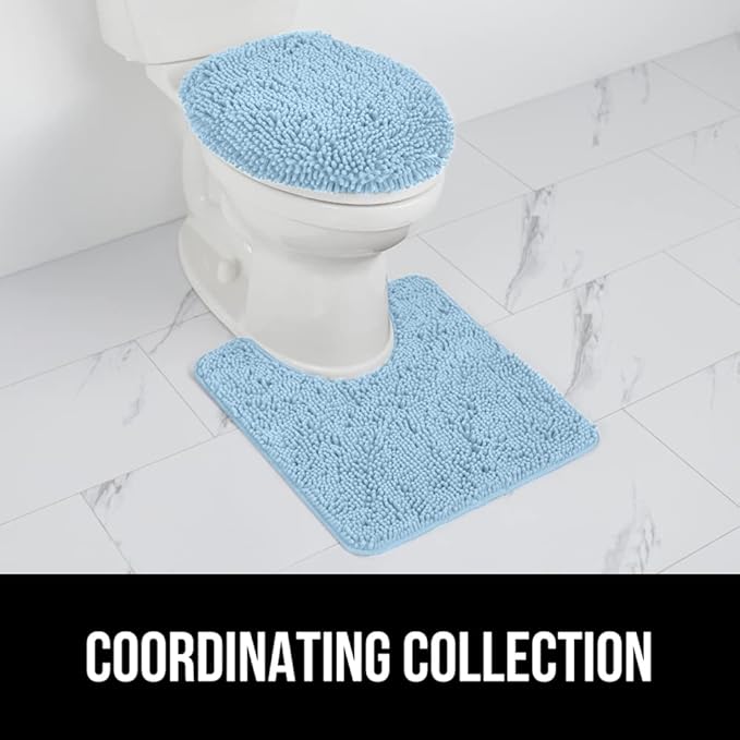 GORILLA GRIP Soft Chenille Bathroom Toilet Lid Cover, Machine Washable Seat Covers, 19.5x18.5, Stays in Place Rubber Backing, Fits Most Round, Elongated and Oblong Lids, Accessories Decor, Light Blue