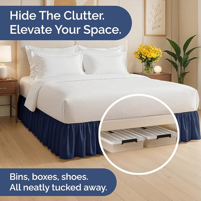 Bedskirt Twin Size Ruffle - 18 inch Drop Dust Ruffle Bed Skirt with Platform - Ultra-Soft, Easy Fit, Premium Hotel Quality - Wrinkle, Fade & Shrink Resistant - for Women, Men, Kids and Teens - Navy