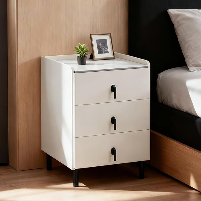 Lamberia Narrow Nightstand with 3 Drawers, Narrow Side Table, Small Bedside Table for Bedroom, Living Room, End Table for Small Space, Cream White，15.8''W x 15.8" D x 23.5" H