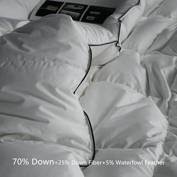 Luxury Down Fiber Comforter - High Fill Power Comforter King Size - Medium Warmth for All Season Duvet Insert - Light Weight, Lvory White (106" x 90")