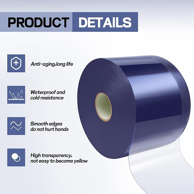 Moukeren Plastic Door Curtain for Winter 100 ft x 8 Inch Thermal Insulated Garage Door Strip Curtains Smooth Waterproof Clear PVC Strip Curtain for Warehouse Freezer Garage, 0.08" Thickness(Classic)