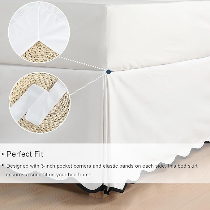 HIG Off-White Chic King Bed Skirt - Easy Fit Scallop Edge Pleated Bedskirts, 14 Inch Drop Anti-Slip Dust Ruffle, Thick Fabric for Enhanced Privacy, Pre-Washed for Long-Lasting Use(N60022)