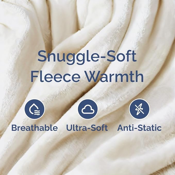 Ultra Soft Fleece Blanket King Size - Flannel Fleece Luxury King Blanket - Lightweight for Couch Bed Chair - Thick, Warm and Breathable - All Season Cozy Fuzzy, Anti-Static Microplush Bedding, Cream