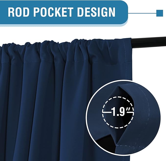 H.VERSAILTEX 100% Blackout Curtains for Bedroom Thermal Insulated Blackout Curtains for Living Room 84 Inches Long Rod Pocket Curtains with Black Liner 2 Panels Set, Navy