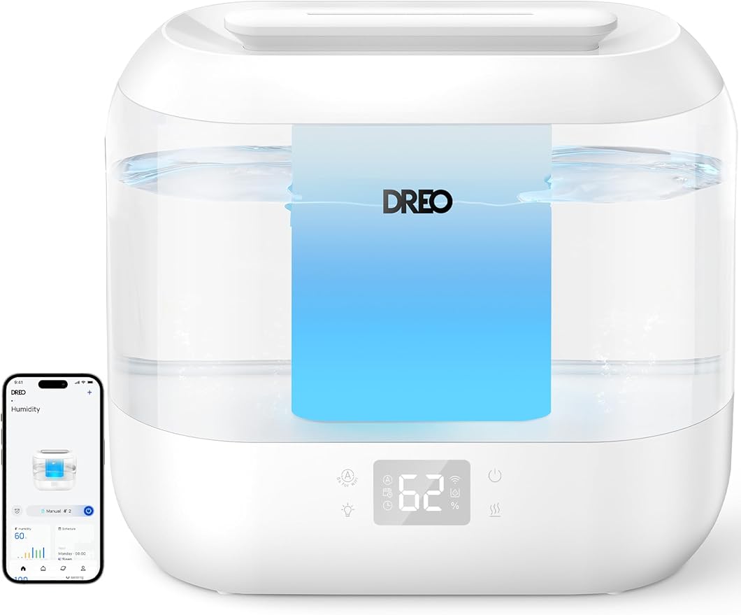 Dreo Smart Humidifiers for Bedroom, Top Fill 4L Supersized Humidifier Large Room with 28 dB, 36H Runtime, Touch/APP/Voice Control, Nightlight, Cool Mist Humidifiers for Baby, Plants, Indoor, White