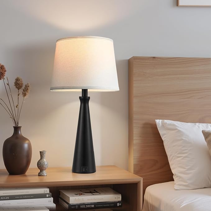 Seealle Single Modern Table Lamp - Touch Bedside Lamp for Nightstand with USB Dual C+A,3-Way Dimmable Black Nightstand Lamp for Living Room Bedroom End Table(Bulb Included)