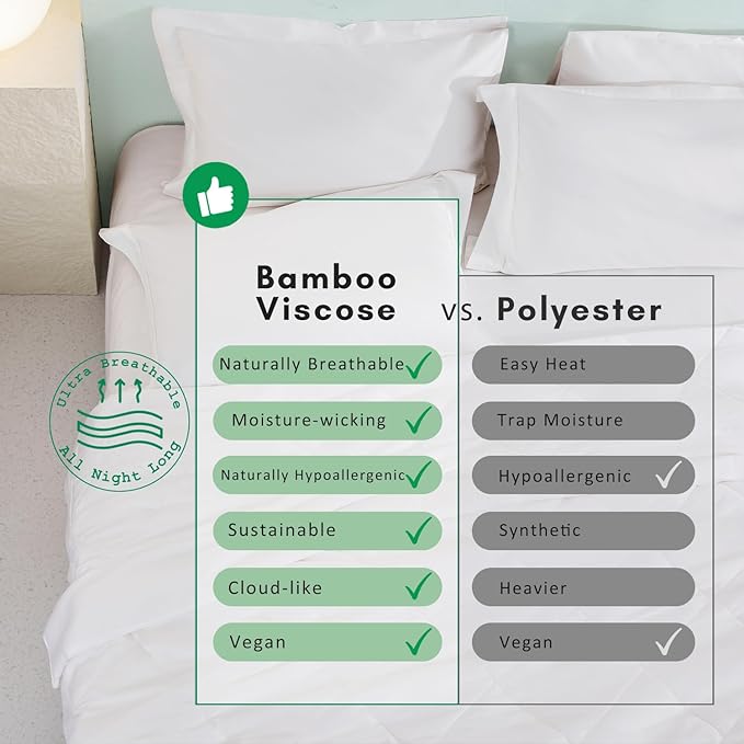 TOSMO Luxury Comforter, 100% Viscose from Bamboo Shell & Fill, Soft Breathable Cooling Silky Duvet Insert, Down Alternative Blanket for Restful Sleep (Queen, Light Weight White)