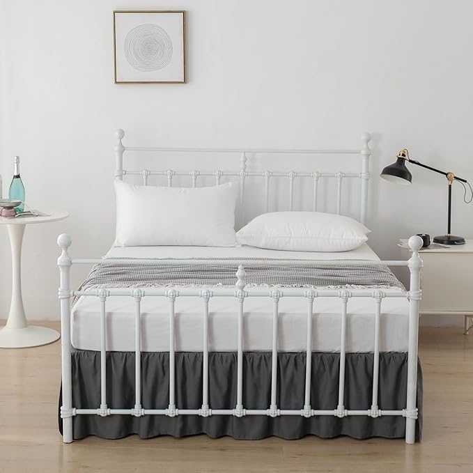 Bed Skirt King Size Ruffled Bed Skirts with Split Corners,16 Inch Drop Dust Ruffle Bed Skirt with Platform, Dark Grey, 16" King