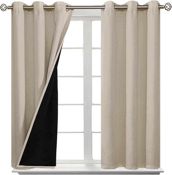 BGment Short 100% Blackout Curtains for Bedroom, Thermal Insulated Energy Efficiency Noise Reducing Grommet Curtains 45 Inch Length with Liner for Small Window 2 Panels Each 42 Inch Wide, Cashmere