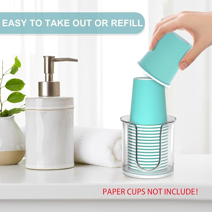 2 Pack Bathroom Cup Dispenser - Countertop 3 oz Bathroom Cup Holder for Dixie and Paper Cups - Mouthwash Cup Holder for 3oz Bathroom Cups（Clear）