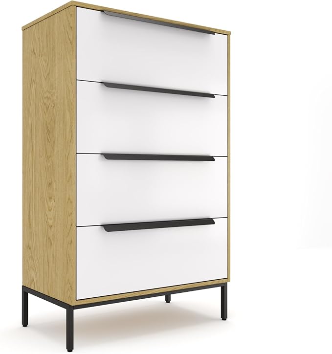 tinge Lira Premium Fabric Dresser - Solid Wooden Frame, 4 Spacious Sag-Proof Drawers with Sleek Metal Handles - Sleek & Durable Storage Solution for Your Home (Light Brown)