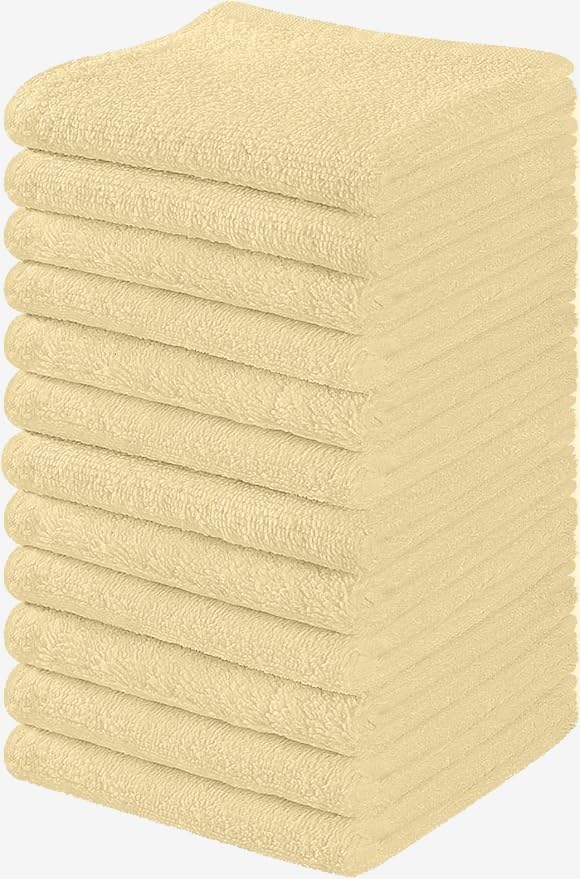 Towel and Linen Mart 100% Cotton - Wash Cloth Set - Flannel Face Cloths, Highly Absorbent and Soft Feel Fingertip Towels (Ivory, Pack of 12) by T+%26+L+Towel+and+Linen+Mart