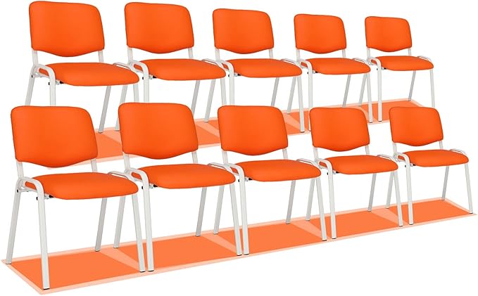 VINGLI Orange 10-Pack PU Stackable Chairs Set for Waiting Room, Church, Conference, Office Guest & Reception, Meeting, Lobby - Simple & Space-Saving