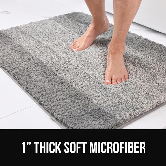 GORILLA GRIP Ultra Soft Plush Bathroom Rugs with Rubber Backing Set of 2, Absorbent Quick Dry Bath Mat, Machine Washable Shower Mats, Home Décor Accessories Bathmat Rug, 24x16 and 30x18 Grey