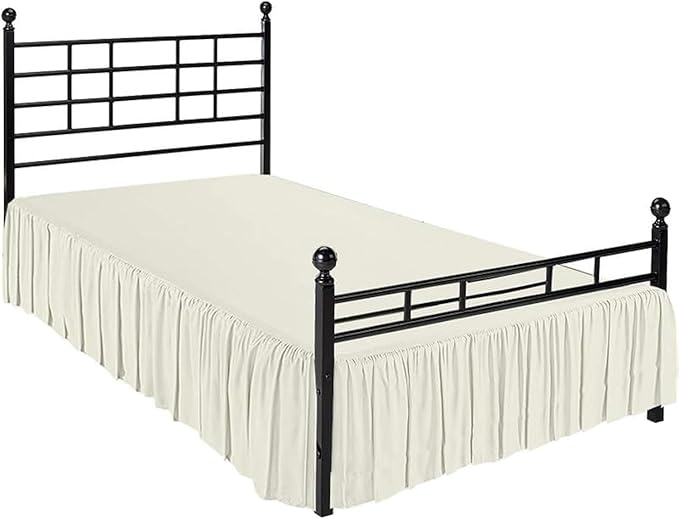 Rajlinen Ruffled Bed Skirt King, 21 Inch Drop Dust Ruffle with Split Corners, 100% Microfiber Bedskirt with Platform, Three-Sided Coverage Ruffled Gathering Design, Ivory