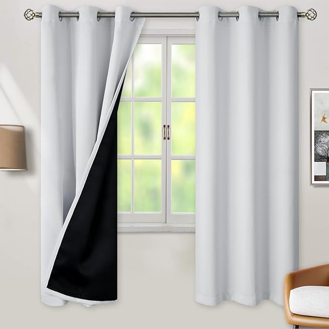 BGment Greyish White 100% Blackout Curtains for Living Room 72 Inch Length 2 Panels, Thermal Insulated Full Light Blocking Energy Save Window Drapes for Nursery Bedroom Darkening, 42 Inch Wide Each