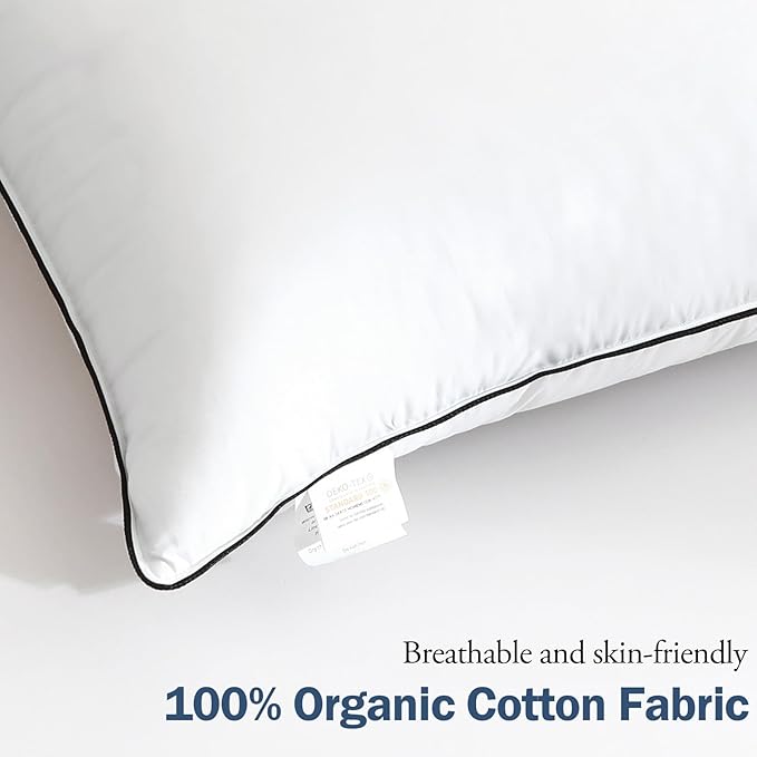 BPC Goose Feather Down Pillows Standard Size Set of 2, Luxury Feather Pillows for Sleeping, 100% Organic Cotton Cover, Soft Support Surround Fill Polyester, Hotel Collection Bed Pillows 20"x26"