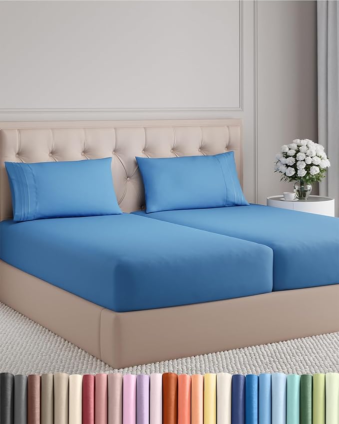 Split King Size 5 Piece Sheet Set - Comfy Breathable & Cooling Bed Sheets Set - Hotel Luxury Bedding for Women, Men, Kids, Teens, Boys & Girls - Deep Pockets and Wrinkle Free - Oeko-Tex - Royal Blue