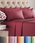 Full 6 Piece Sheet Set - Cooling, Comfy & Breathable - Hotel Luxury Bedding, Includes Fitted Sheet for Women, Men, Kids and Teens - 1 Flat, 1 Fitted Sheet, 4 Pillowcases with Deep Pockets - Burgundy