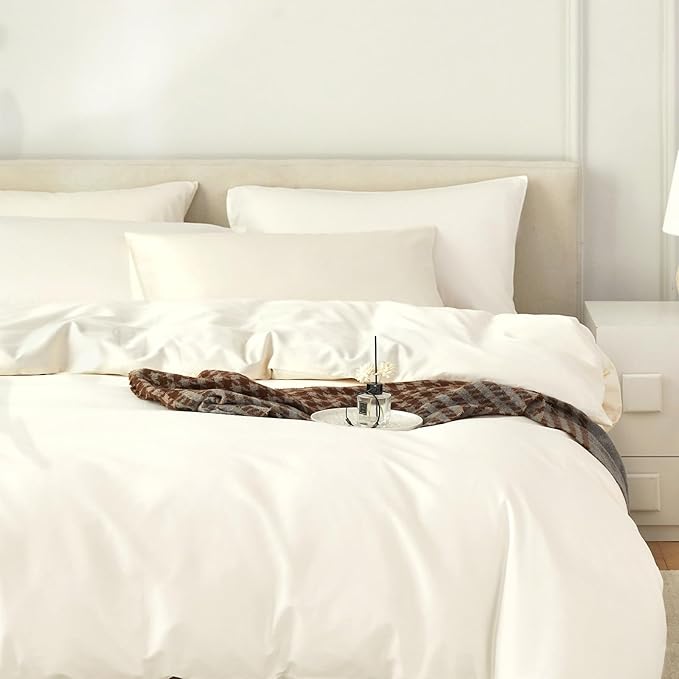 Duvet Cover Queen Size 100% Egyptian Cotton Duvet Cover Set,1600 Thread Count Feel Super Soft Comfortable Chic Lightweight 3 PCs Home Bedding Set (Cream White, 90''x90''
