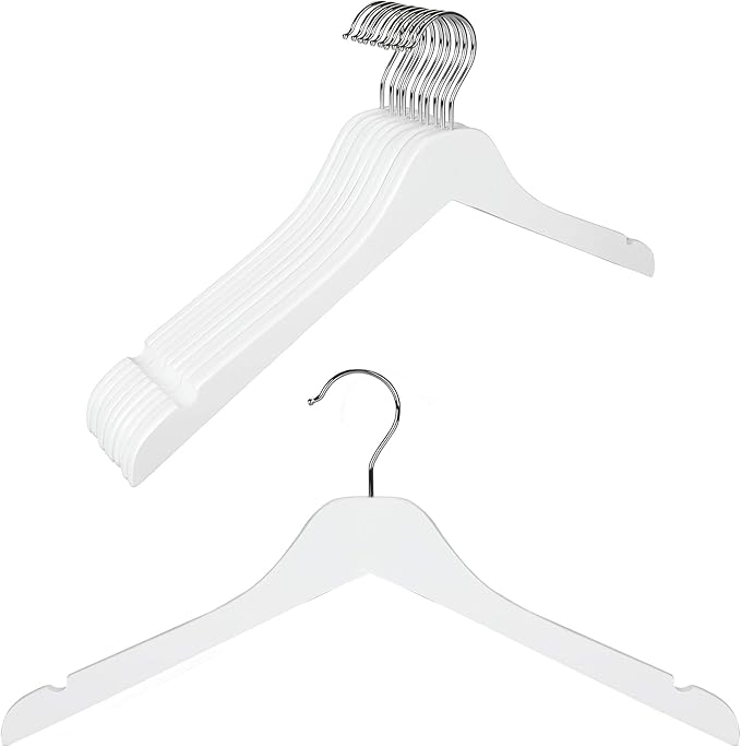 TOPIA HANGER White Wooden Hangers 10 Pack, 0.28 inch Slim Wood Clothes Hanger with Flat Design and Smooth Notches, Lightweight&Durable Space Saving Hangers for Shirt, Coat, Camisole-CT29W