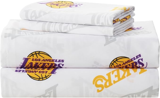 NORTHWEST Officially Licensed Los Angeles Lakers NBA Queen Size Sheet Set – Soft Team Logo Bedding for Dorms, Bedrooms, Fan Caves & Game Day Style