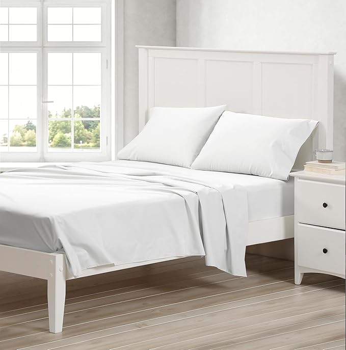 Cuddledown Dreamstead 100% Cotton Bed Sheets Set | 300 Thread Count | Luxurious Sateen Weave | Pure Combed Cotton | Soft | Wrinkle Resistant | 5 Piece Set | White | Split King