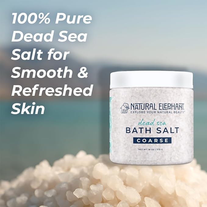 Natural Elephant Dead Sea Bath Salt Bathing and Foot Soak for Relaxing and Nourishing- 100% Pure with Essential Oil - Medium Coarse Grain (18 oz Jar, Eucalyptus Mint)