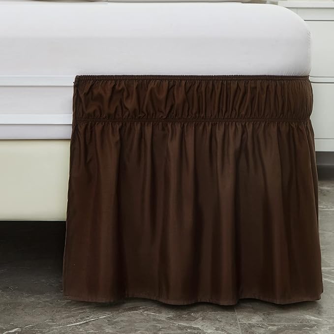 MEILA Wrap Around Bed Skirt Three Fabric Sides Elastic Dust Ruffled 14 Inch Tailored Drop,Easy to Install Fade Resistant-Brown, Queen/King