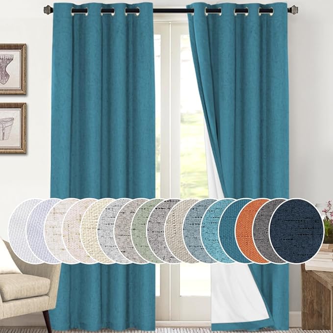 PrinceDeco 100% Blackout Curtains 108 Inches Long 2 Panels Set Thermal Insulated Curtains 108" Long, Noise Reducing Window Treatment Drapes for Bedroom,Anti-Rust Grommet Top Curtains,Blue Sapphire