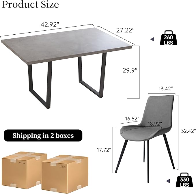 5 Piece Dining Table Set, 42.9 Inch Modern Kitchen Dining Table and Leather Dining Chairs for Kitchen Dining Room (Table + 4 Grey Chairs)