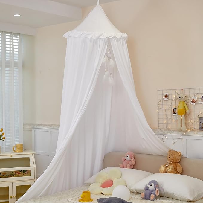 dix-rainbow Princess Decor Canopy for Kids Bed, Soft and Durable Bed Canopy for Girls Room Tent Canopy Dreamy Mosquito Net Bedding, Children Reading Nook Canopies Indoor (White)