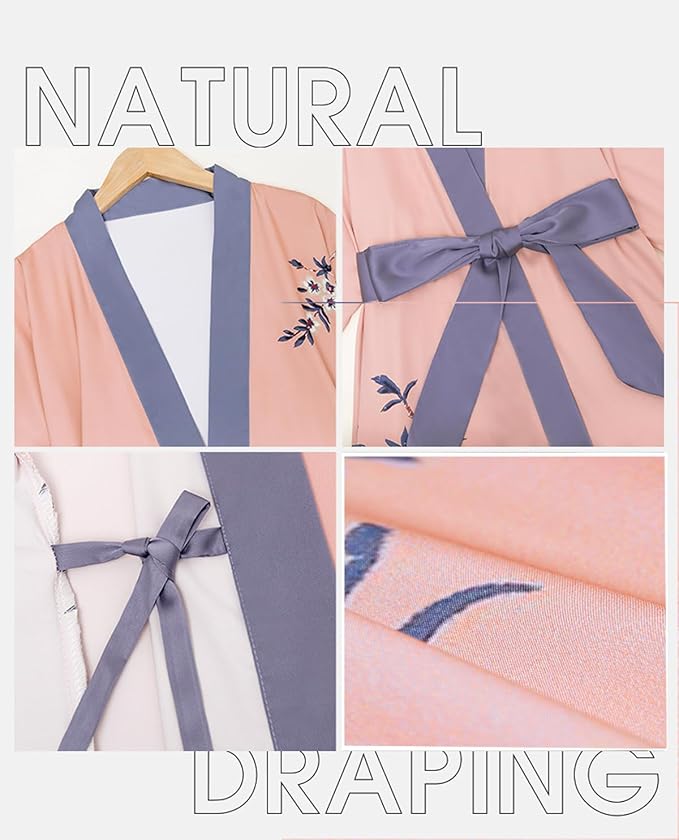 Silk Satin Robe for Women Long Japanese Kimono Robe Lightweight Soft Bathrobe Floral Luxury Dressing Gown