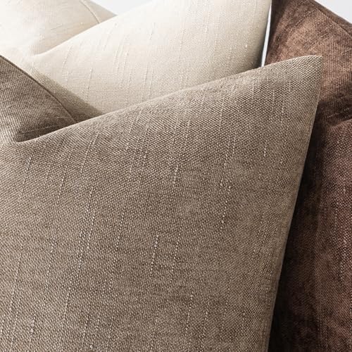 MIULEE Textured Chenille Throw Pillow Covers 22x22 Inch Taupe Grey - Image 5