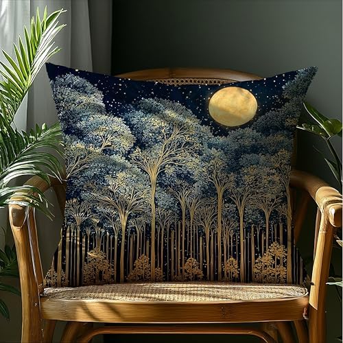Rustic William Morris Night Forest Green Moon Decor Pillow Covers 18x18 - Image 4