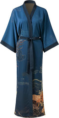 Ledamon Women's Kimono Long Robe - Classic Floral Bathrobe Nightgown