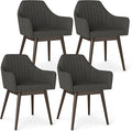 Giantex Upholstered Dining Chairs Set of 4, Mid Century Kitchen Chairs with Solid Wood Legs, Wrap-Around Backrest, Modern Accent Armchair for Living Room, Dining Room, Bedroom, Dark Grey