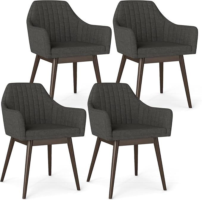 Giantex Upholstered Dining Chairs Set of 4, Mid Century Kitchen Chairs with Solid Wood Legs, Wrap-Around Backrest, Modern Accent Armchair for Living Room, Dining Room, Bedroom, Dark Grey