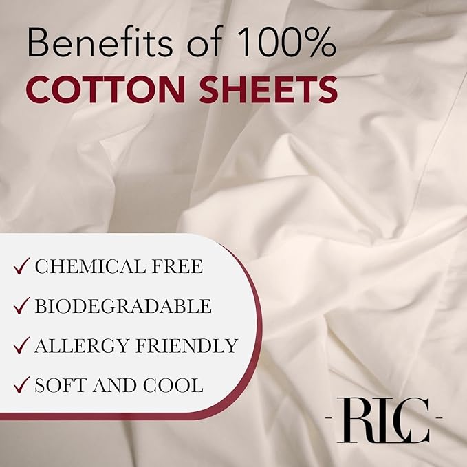 Red Land Cotton Luxury Sheet Set | 100% American Grown Cotton Basics | Premium Hotel Ultra-Soft Lightweight 4 Piece USA Made Deep Pocket Fitted Flat Sheet & pillowcases Percale Weave (Twin XL/Natural)
