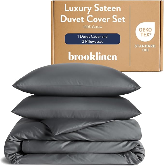 Brooklinen Luxury Sateen Duvet Cover Set - 100% Cotton, King/California King Size in Slate Grey - Includes 1 Duvet Cover and 2 King Pillowcases - Best King/Cali King Duvet Covers
