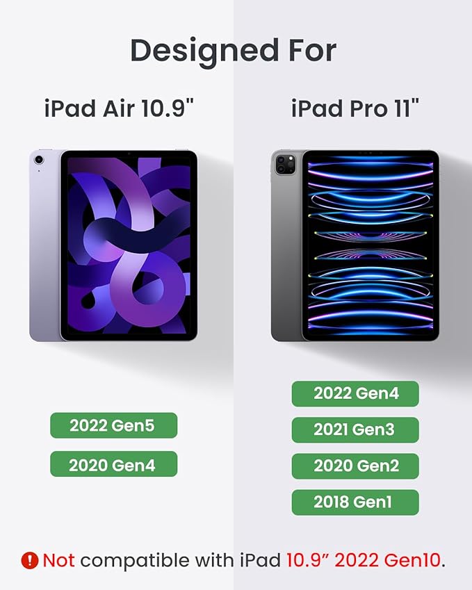 Leather Keyboard Case for iPad Air 5th 4th Generation 10.9 inch Pro 11 1st/2nd/3rd/4th, 7 Color Backlight BT Keyboard Folio with Pencil Holder 2022 2021 2020 2018 (Black